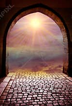 Magic gate with divine light and mystic star like spiritual and religious concept