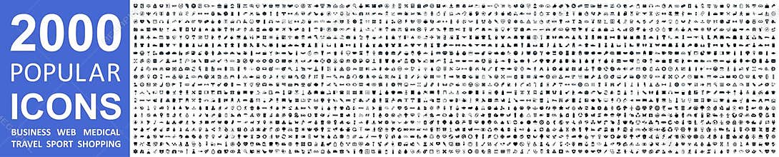 Big mega collection set of 2000 icons: business, shopping, sport, travel, house dÃ©cor, clothes, device, technology, medical