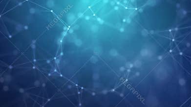 Abstract connected dots on bright blue loop background.