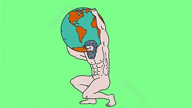 Greek god atlas carrying celestial sphere drawing 2D animation