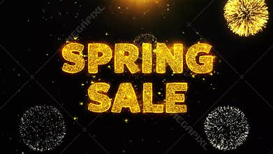 Spring sale Text on Firework Display Explosion Particles.