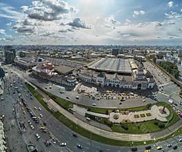 Moscow, Russia - July 21, 2019. Moscow top view at the Komsomolskaya square, also known as the square of three railway stations.