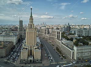 Moscow, Russia - July 21, 2019. Moscow top view at the Komsomolskaya square, also known as the square of three railway stations.