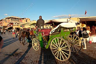 Coachman with horse-drawn carriage on Djemaa el Fna, Marrakesh, Morocco