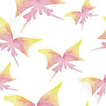 Butterfly watercolor pattern. Hand drawn yellow and red butterflys, seamless watercolor background