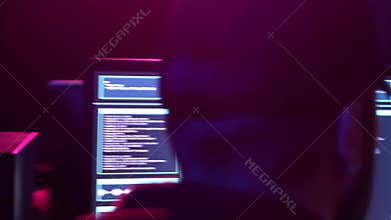 Hackers breaking server using multiple computers and infected virus ransomware. Cybercrime, information technology