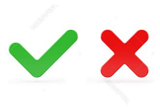 Red Cross and Green Check Mark, Confirm or Deny, Yes or No Icon Sign. 3d Rendering