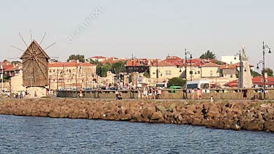 Old town Nessebar and windmill landmark