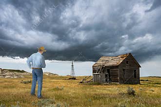 Cowboy, Old Prairie Cabin, Ranch