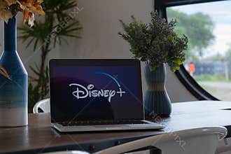 CHIANGMAI, THAILAND - JULY 17,2019 : Macbook with Disney plus on screen. Disney+ is an online video streaming subscription service