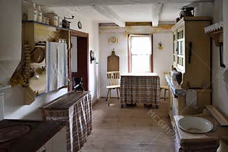 Interior of old wooden farmstead in The Folk Culture Museum in Osiek by the river Notec