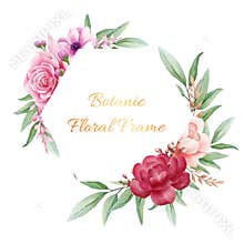 Botanic floral frame with geometric frame transparent background for cards composition elements