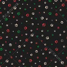 Trace doodle paw prints seamless pattern background with Christmas new years theme
