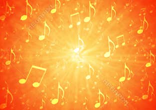 Abstract Music Notes Blast in Blurry Grungy Orange Background