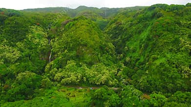 Aerial view of Waterfalls on the Hana Highway