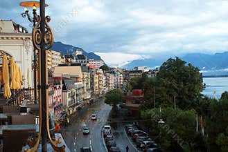 An evening in downtown Montreux, Switzerland