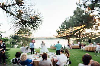 Light bulb decor in outdoor party, Wedding party