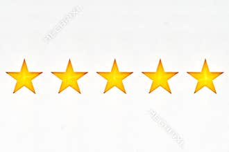 Shining five star symbol, hand made from cardboard, the concept of a positive rating, reviews