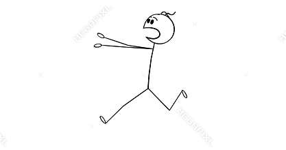 Cartoon 2D Stick Character Animation of Man Running in Fear or Panic. Alpha Mask Included.