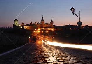 Night view of old fortress in kamynec-podolskiy