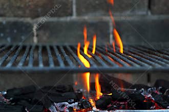 Bar b cue barbecue fire BBQ coal fire iron grill