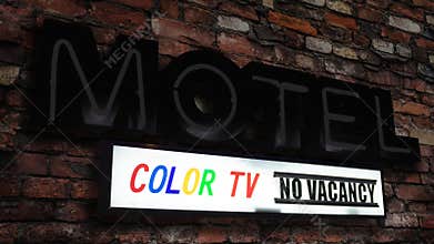 Retro Neon Motel Sign With Color TV