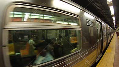New York, NY, USA. The subway is leaving the station. POV, passenger point of view