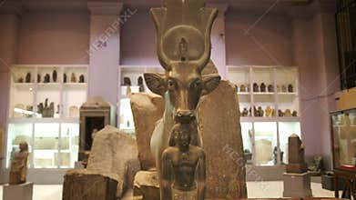 Carved dark greywacke statue of goddess hathor in cairo
