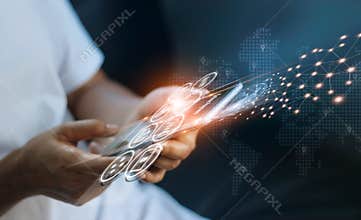Man using mobile online banking and payment, Digital marketing. Finance and banking networking. Online shopping and icon customer