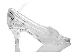 Glass shoe and reflection on white