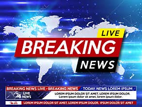Background screen saver on breaking news. Breaking news live on world map on the blue background