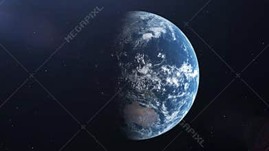 Realistic Earth rotation 360 degrees with the Sun light lens flare. Looped animation. 4K