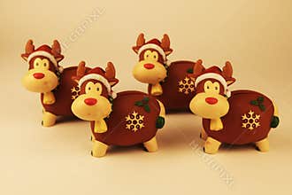 Four cute Christmas reindeer looking at the viewer