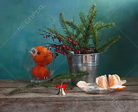 Fir-twig and mandarins