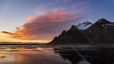 4K Time lapse of Vestrahorn mountain at sunset, Iceland
