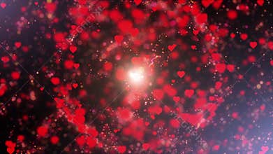 Hearts with bokeh pulsing and spinning for Valentines Day