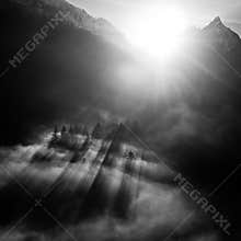 Black and white mountain landscape