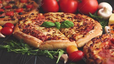 Delicious italian or american style pizaas composition