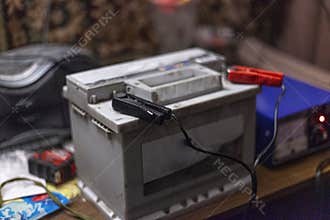 The battery is charging. Automotive energy source.