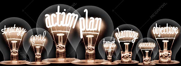 Light Bulbs with Action Plan Concept