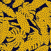 Abstract Tropical leaf seamless pattern with exotic monstera leaves wallpaper