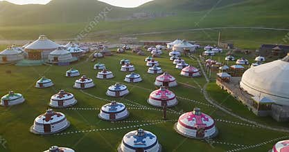 camping from yurts in a mountain valley in Mongolia
