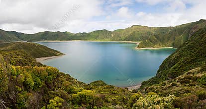 Lagoa do Fogo Lake of Fire panorama, Sao Migel, Azores Islands