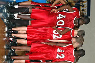 Basketball team huddle