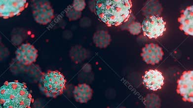 Viruses, Virus Cells under microscope, floating in fluid with dark  background. Pathogens outbreak bacterium and virus, disease ca