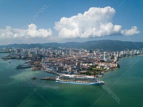 Cruise visit Penang Georgetown in sunny blue day.