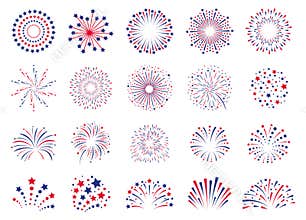 Fireworks 4th July. Celebration festival firecracker, party firework explosion, carnival colorful firework explosions