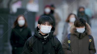 CoronaVirus. Quarantine Crowd. Epidemic People Protect Masks. Lockdown Pandemic.