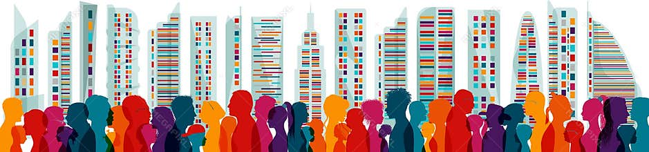 Diversity people. Population. Different multiethnic people of different ages. Groups of families. Crowd. Communication. Dialogue.