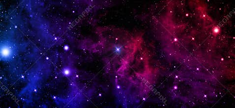 Universe, nebula, cluster of stars, starry sky,outer space, radiance, red, blue, purple,black